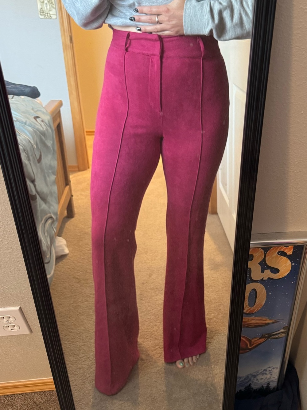 Flying Tomato Magenta Flared Trousers with Front Seam